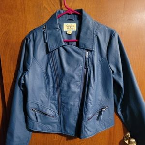 Leather Like Soft Moto Blue Jacket